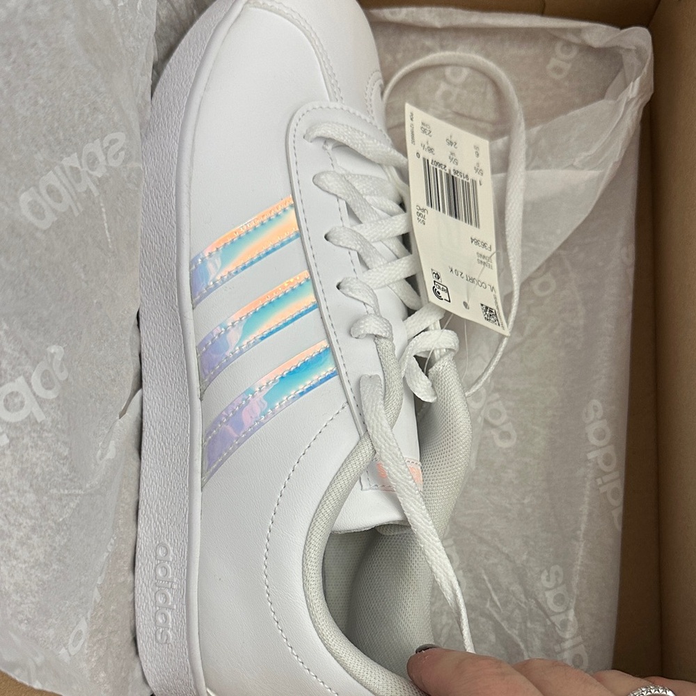Last pair!!! Adidas White Shoes with Iridescent Accents size 6